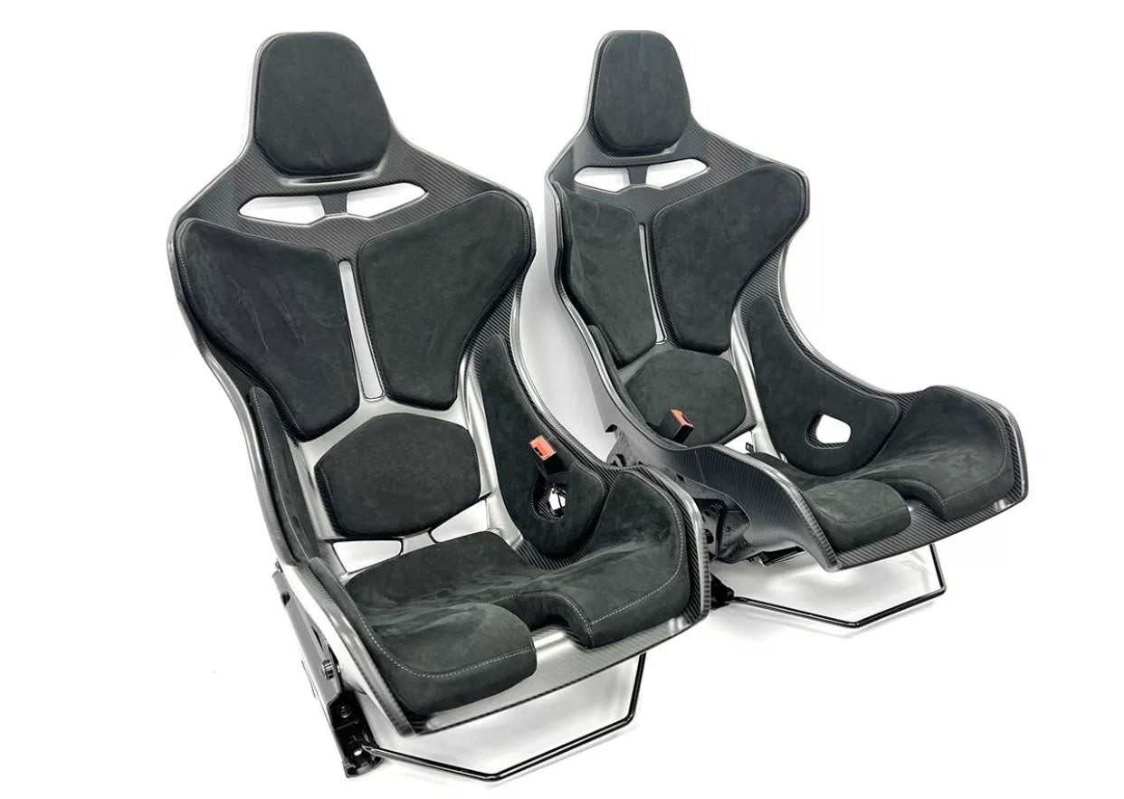 MCLAREN SENNA CARBON RACING BUCKET SEATS PAIR - BLACK WITH WHITE STITCH